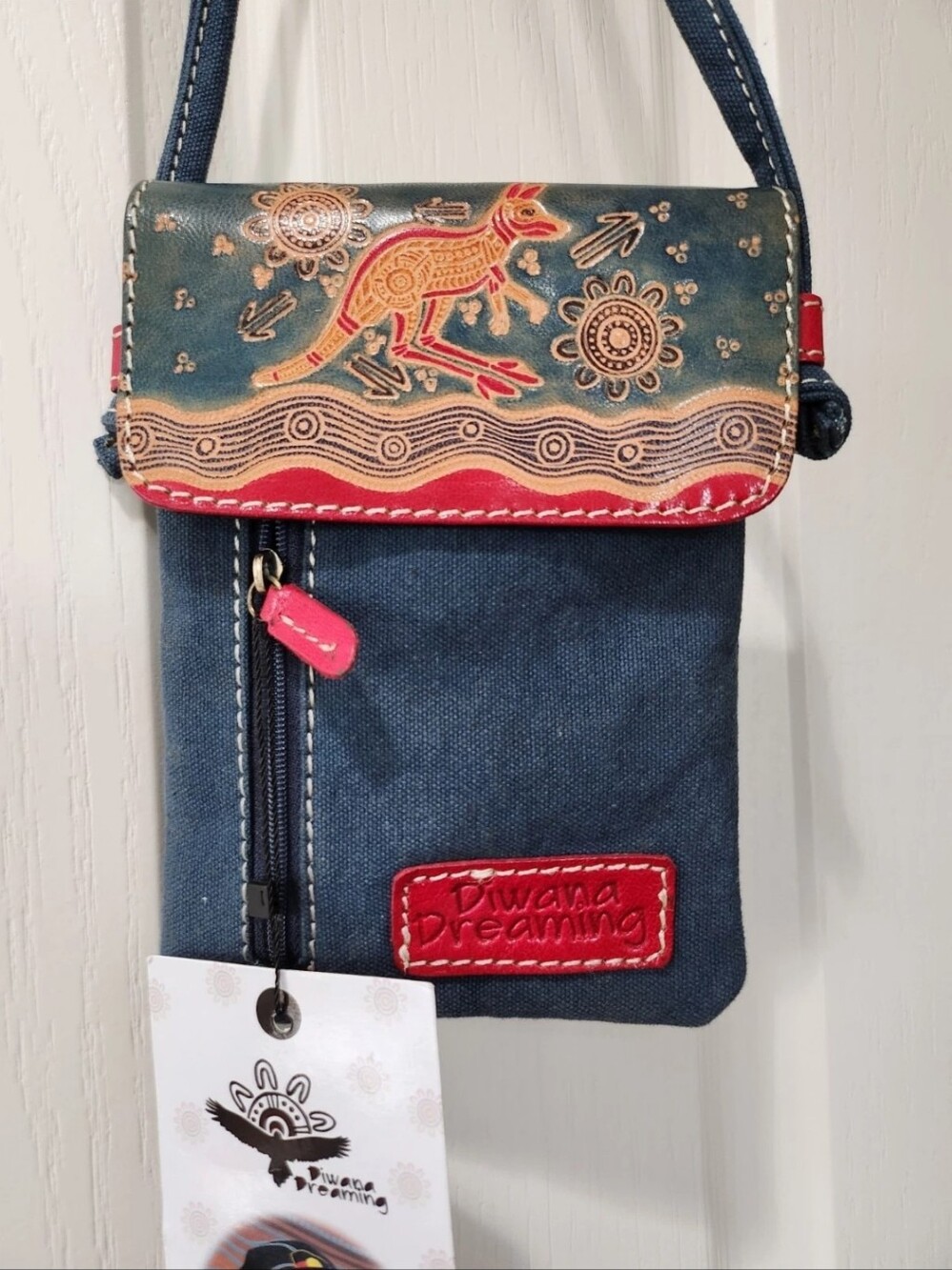 Diwana Dreaming Crossbody Phone Bag Denim Leather Nathan Patterson Aboriginal NW